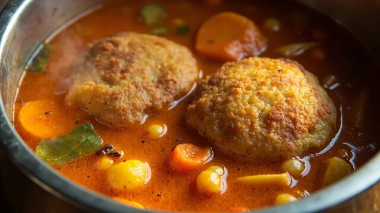 South Indian Sambar Vada (Crispy Lentil Fritters in Tamarind Stew)