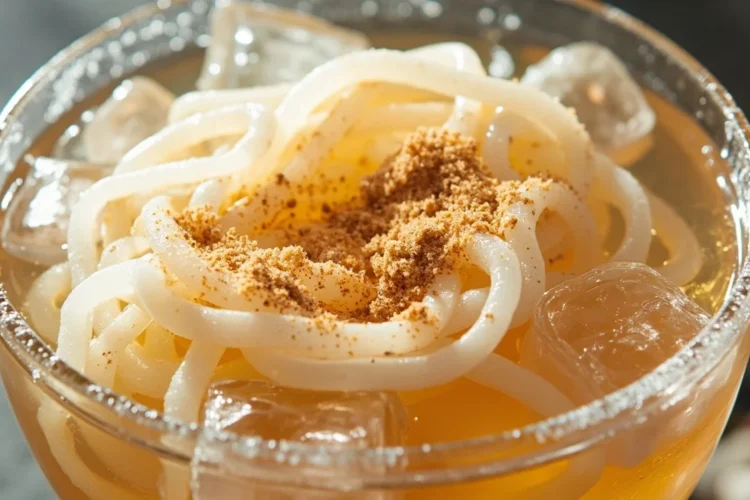 Chilled Kudzu Starch Noodles with Sweet Kinako Syrup