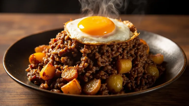 Macanese Style Minced Meat Hash with Potatoes and Fried Egg