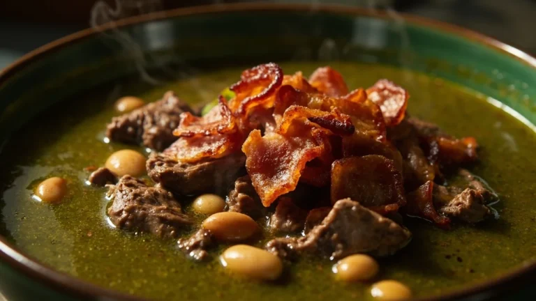 Guadalajara Beef and Bacon Soup with Tomatillo Broth