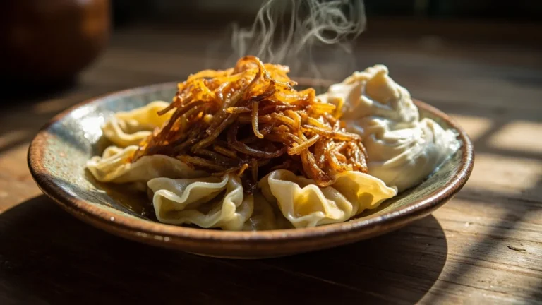 Ukrainian-Style Potato Dumplings with Caramelized Onion and Sour Cream