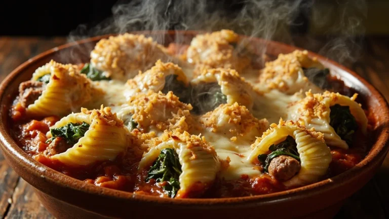 Sicilian Stuffed Shells with Sausage, Broccoli Rabe, and Pine Nuts