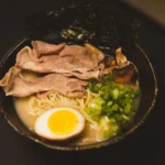 Tonkotsu ramen with pork broth, chashu and marinated egg