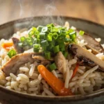 Japanese mixed rice with chicken and seasonal vegetables