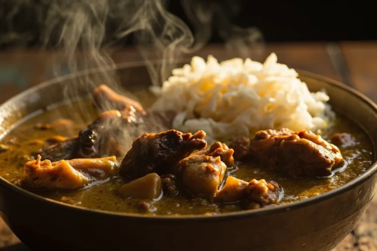 Nigerian Ogbono Soup with Assorted Meat and Greens