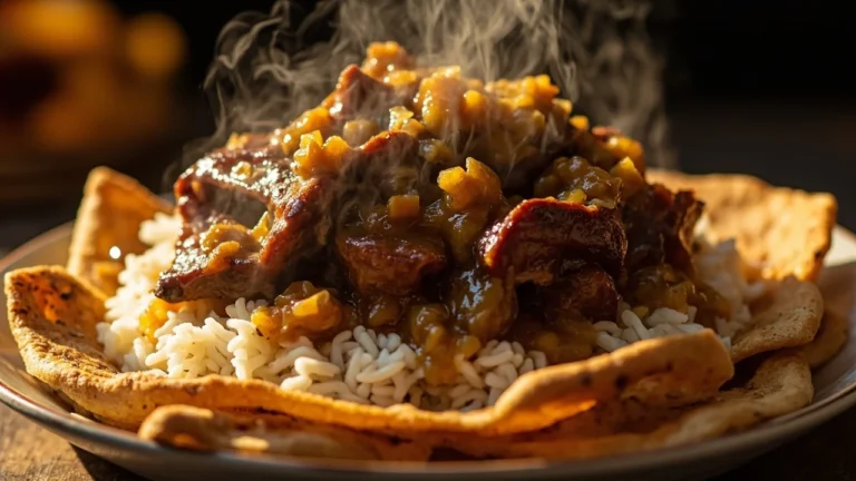 Egyptian Festive Lamb Rice with Crispy Pita and Garlic-Vinegar Sauce