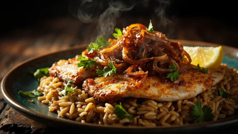 Egyptian Sayyadiya Spiced Fish with Golden Caramelized Onion Rice