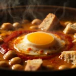 Tunisian Harissa Chickpea Soup with Bread and Soft Egg