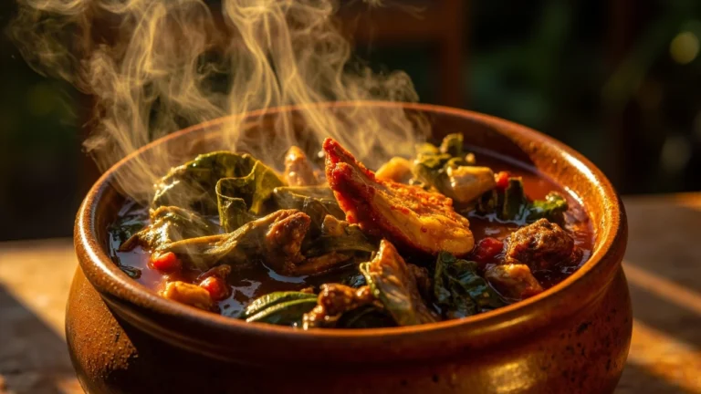 Ghanaian Cocoyam Leaf Stew with Smoked Fish and Beef