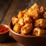 Ghanaian fried yam with spicy pepper sauce