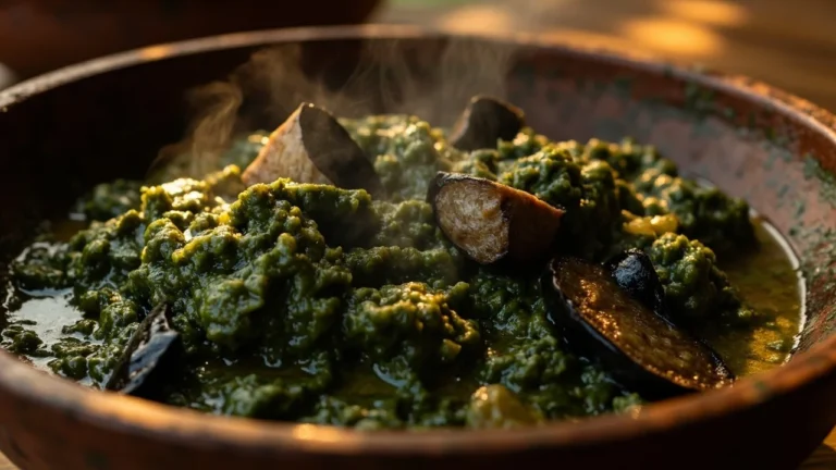 Rwandan Cassava Leaf and Eggplant Stew