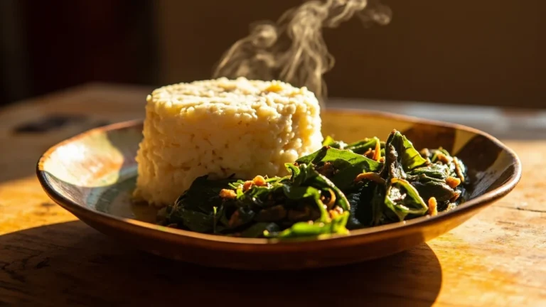 Zimbabwean Maize Porridge with Sautéed Pumpkin Greens