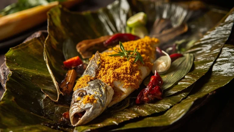 Indonesian Spiced Steamed Fish Parcels in Banana Leaf
