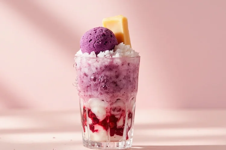 Filipino Shaved Ice Sundae with Sweet Beans and Ube