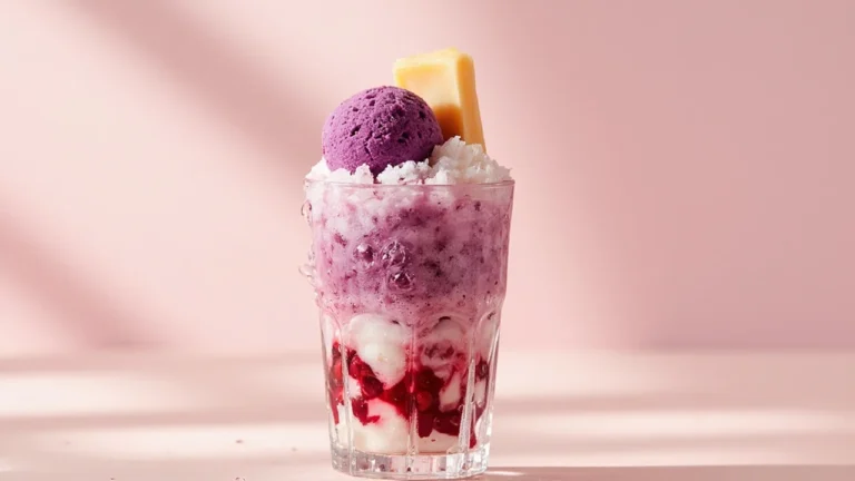 Filipino Shaved Ice Sundae with Sweet Beans and Ube