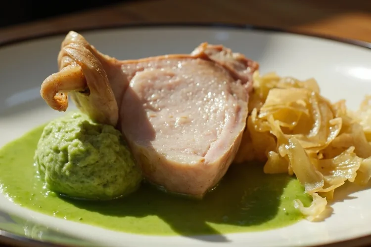 Berlin-Style Boiled Pork Knuckle with Pea Puree and Sauerkraut