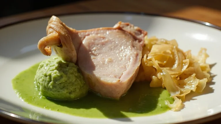 Berlin-Style Boiled Pork Knuckle with Pea Puree and Sauerkraut