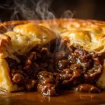 British steak and ale pie with buttery pastry lid