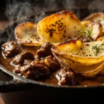 Classic Lancashire hotpot with lamb and sliced potato topping