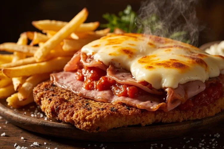 Argentine breaded beef cutlet with tomato, ham and mozzarella