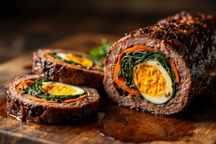 Stuffed flank steak matambre with egg and vegetables