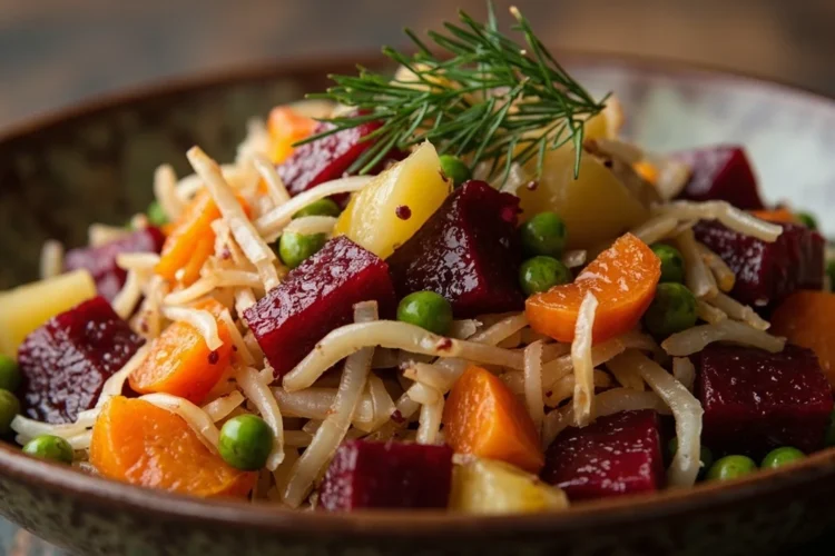 Russian Beetroot and Potato Salad with Pickles
