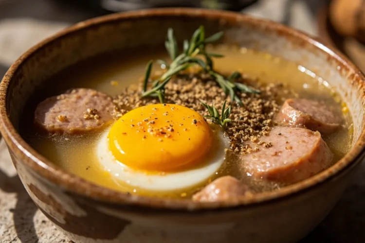 Polish Sour Rye Soup with Sausage and Egg
