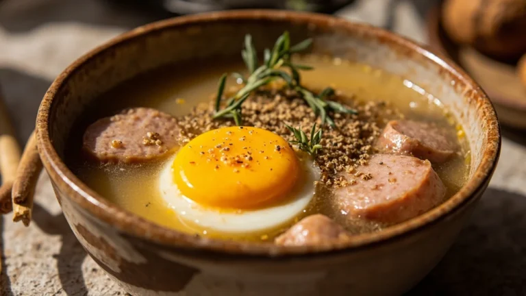 Polish Sour Rye Soup with Sausage and Egg