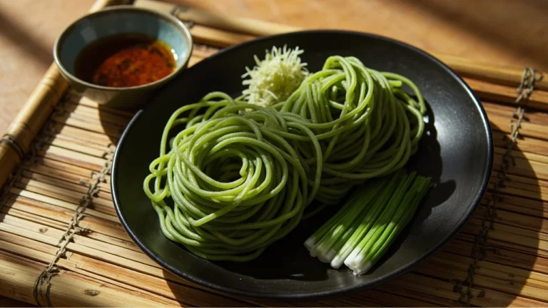 Chilled Green Tea Noodles with Sesame Soy Dipping Broth