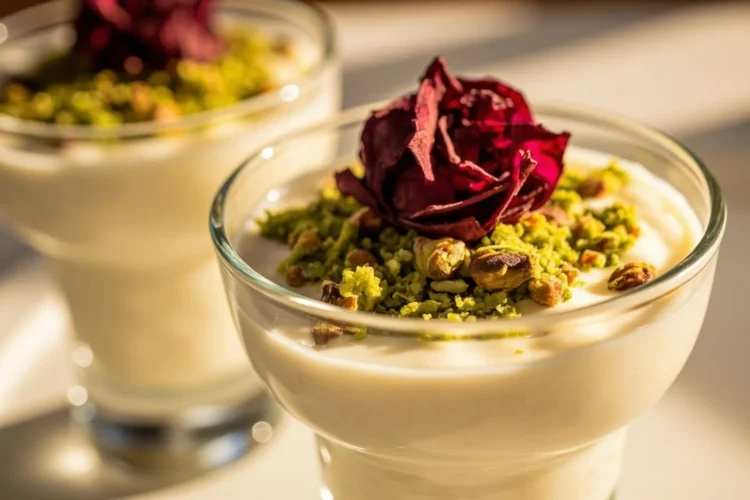 Iraqi Milk Pudding with Rose Water and Pistachios