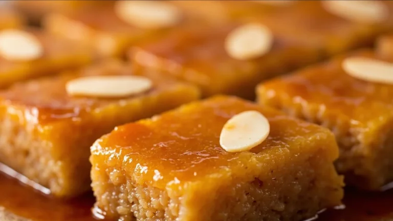 Saudi Semolina Cake with Almonds and Rose Syrup