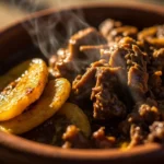 Ecuadorian braised goat stew with plantains