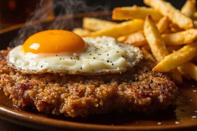 Uruguayan-Style Breaded Beef Cutlet with Fried Egg and Fries
