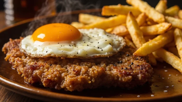 Uruguayan-Style Breaded Beef Cutlet with Fried Egg and Chimichurri