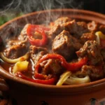 Bulgarian pork kavarma casserole in clay pot