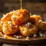 Albanian Fried Dough Fritters with Feta and Honey