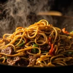 Mongolian Hand-Rolled Noodle Stir-Fry with Lamb and Vegetables