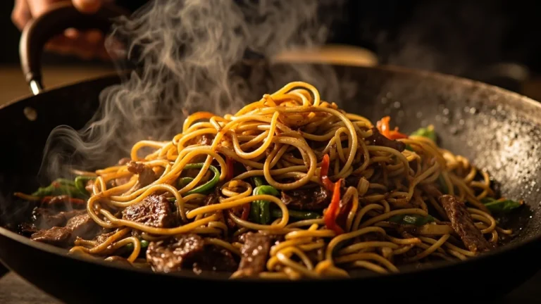Mongolian Hand-Rolled Noodle Stir-Fry with Lamb and Vegetables