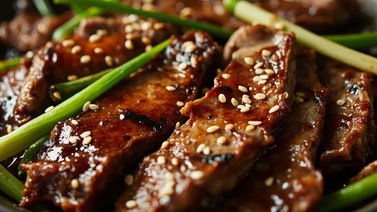 Korean Bulgogi Skirt Steak with Charred Scallions, Crispy Garlic Rice, and Gochujang-Honey Butter