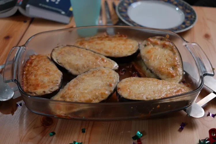 Baked stuffed eggplant halves