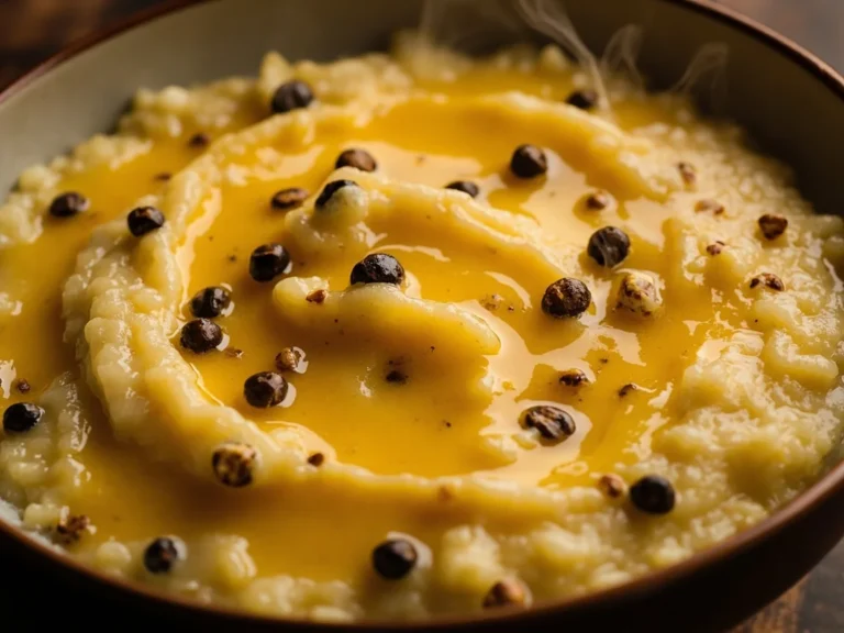 South Indian Rice and Lentil Comfort Porridge with Pepper Cumin Tempering