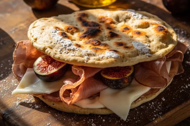 Piadina with squacquerone cheese, prosciutto and fresh figs