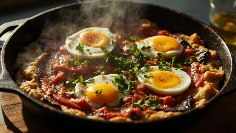 Smoky Charred Eggplant with Eggs in Garlic-Tomato Sauce