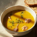 Swedish artsoppa yellow pea soup with pork and thyme