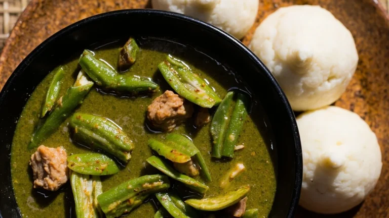 Cassava Swallow with Okra Soup