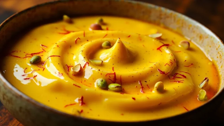 Classic Gujarati Strained Yogurt Dessert with Saffron and Cardamom