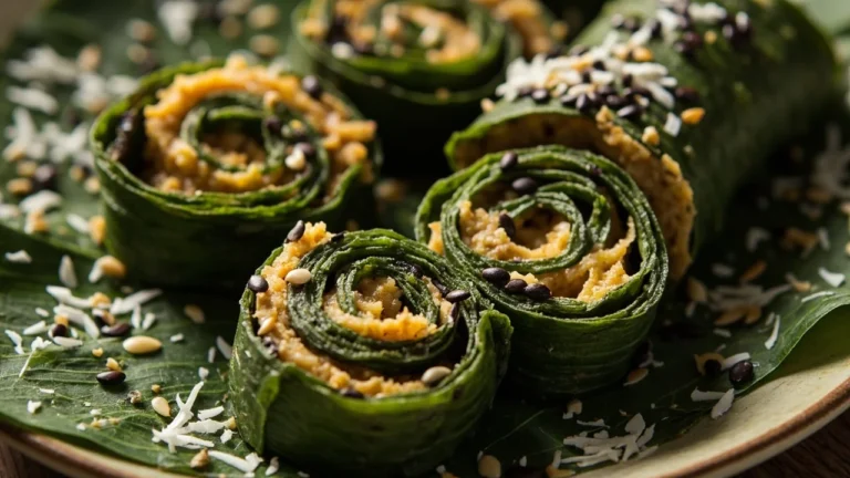Gujarati Colocasia Leaf Rolls with Spiced Gram Flour
