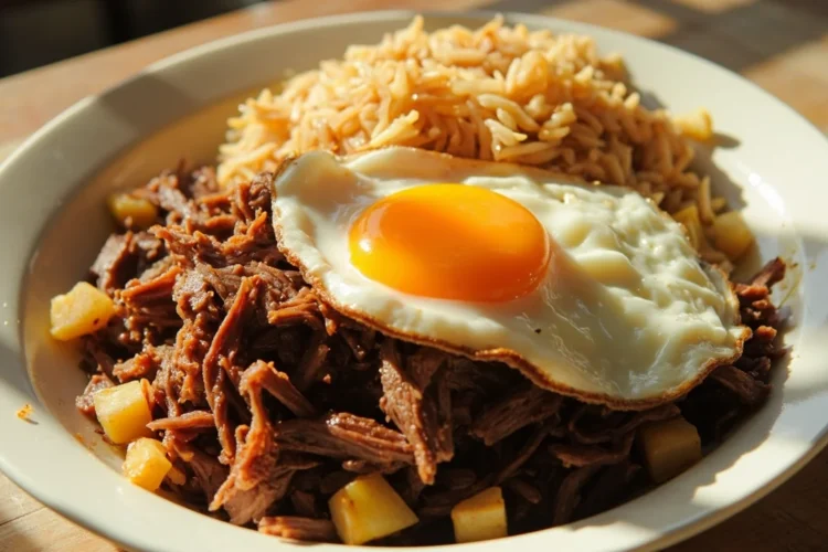 Filipino Corned Beef Breakfast with Garlic Rice and Fried Egg
