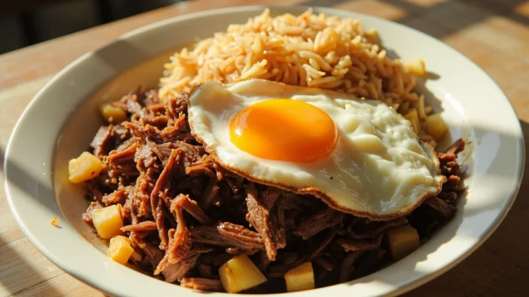 Filipino Corned Beef Breakfast with Garlic Rice and Fried Egg