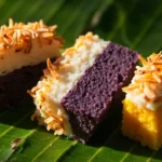 Filipino Layered Sticky Rice Cake with Coconut and Ube